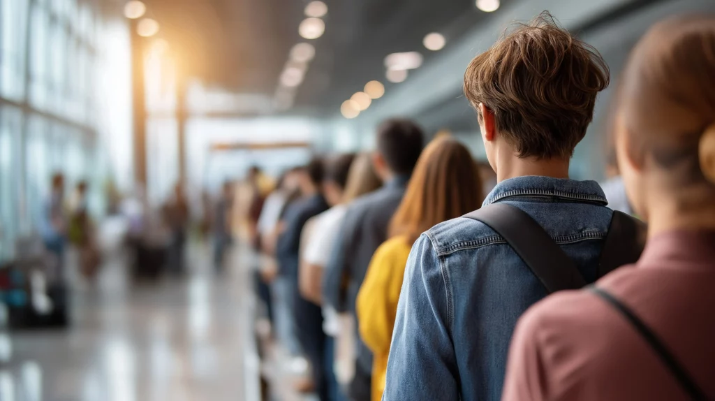 fila para abordar avión