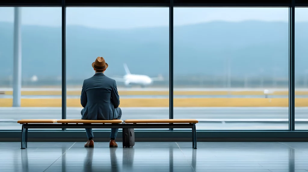 viajero observando aviones despegar tranquilo ante cualquier cambio de vuelo o cancelación al contar con asistencia al viajero para brasil