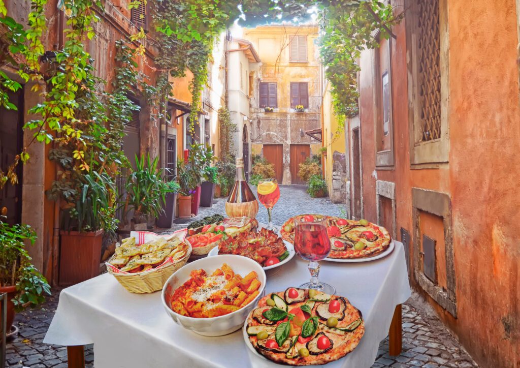 Cena típica de la gastronomía Italiana